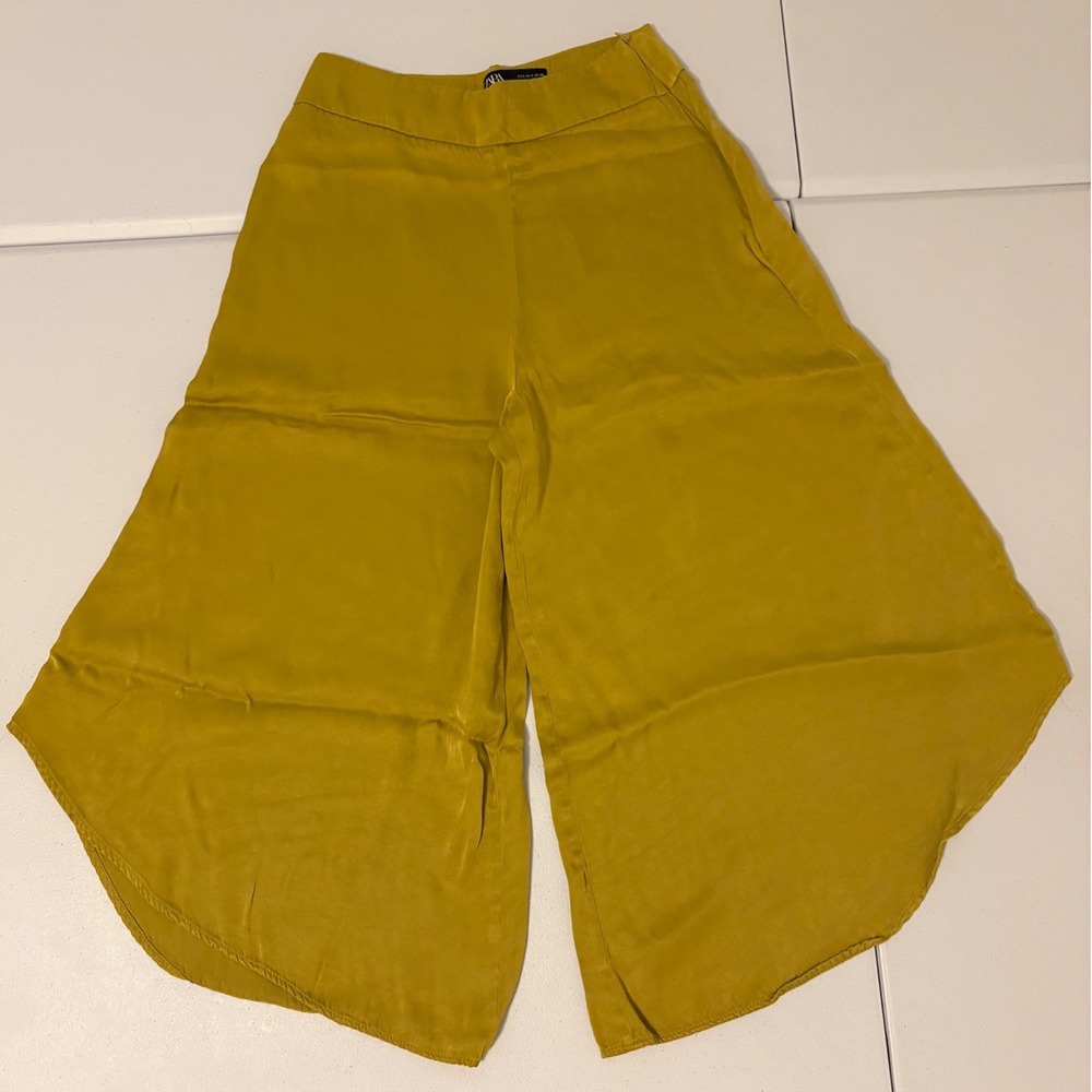 Zara Mustard Yellow Satin Culotte Wide Leg High Waisted Pants Small zz
